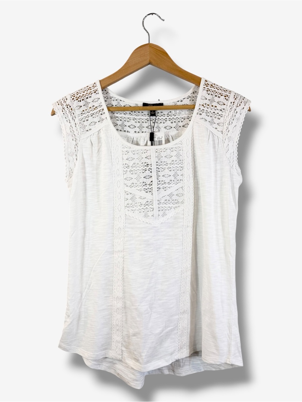 Cupio White Eyelet Lace T-Shirt Size S Cotton Short Sleeve Minimalist Casual
